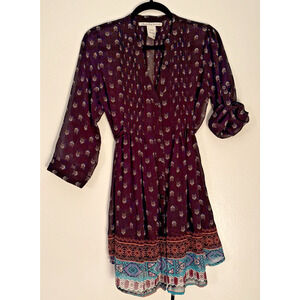 American Rag Cie Semi Sheer Dress Blouse Roll Tab Sleeve Sz M Pleated Tie Back